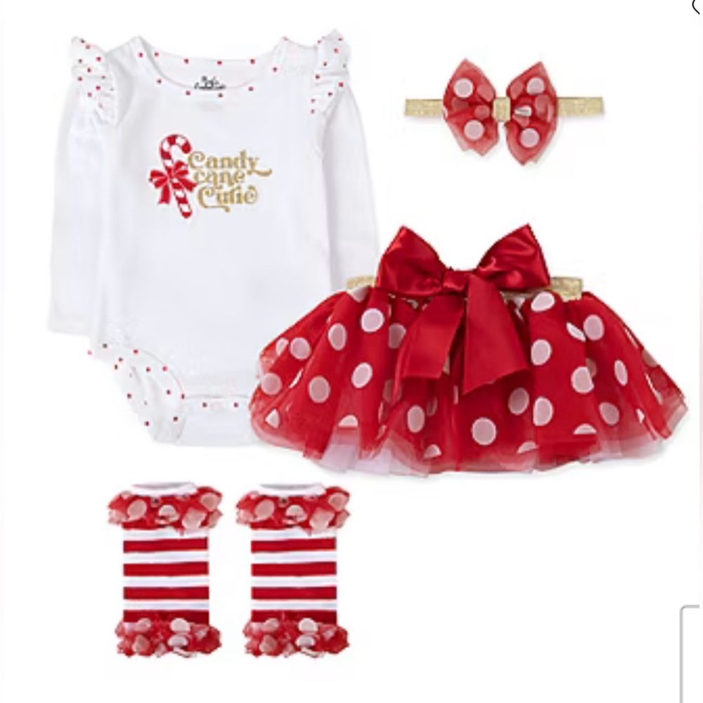 Baby Essentials Candy Cane Cutie Baby Girls 4pc Holiday Set 3 months BNWT